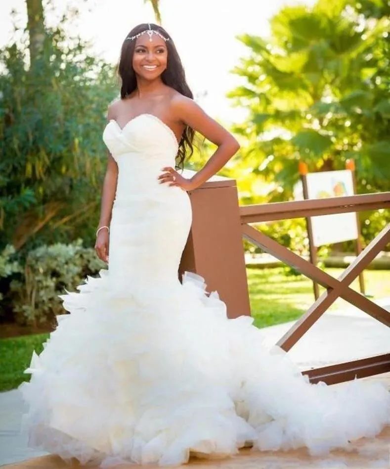 Abiti da sposa a sirena avorio scuro con volant a strati treno africano plus size abiti da sposa lunghi innamorato abiti da sposa matrimonio abito da sposa