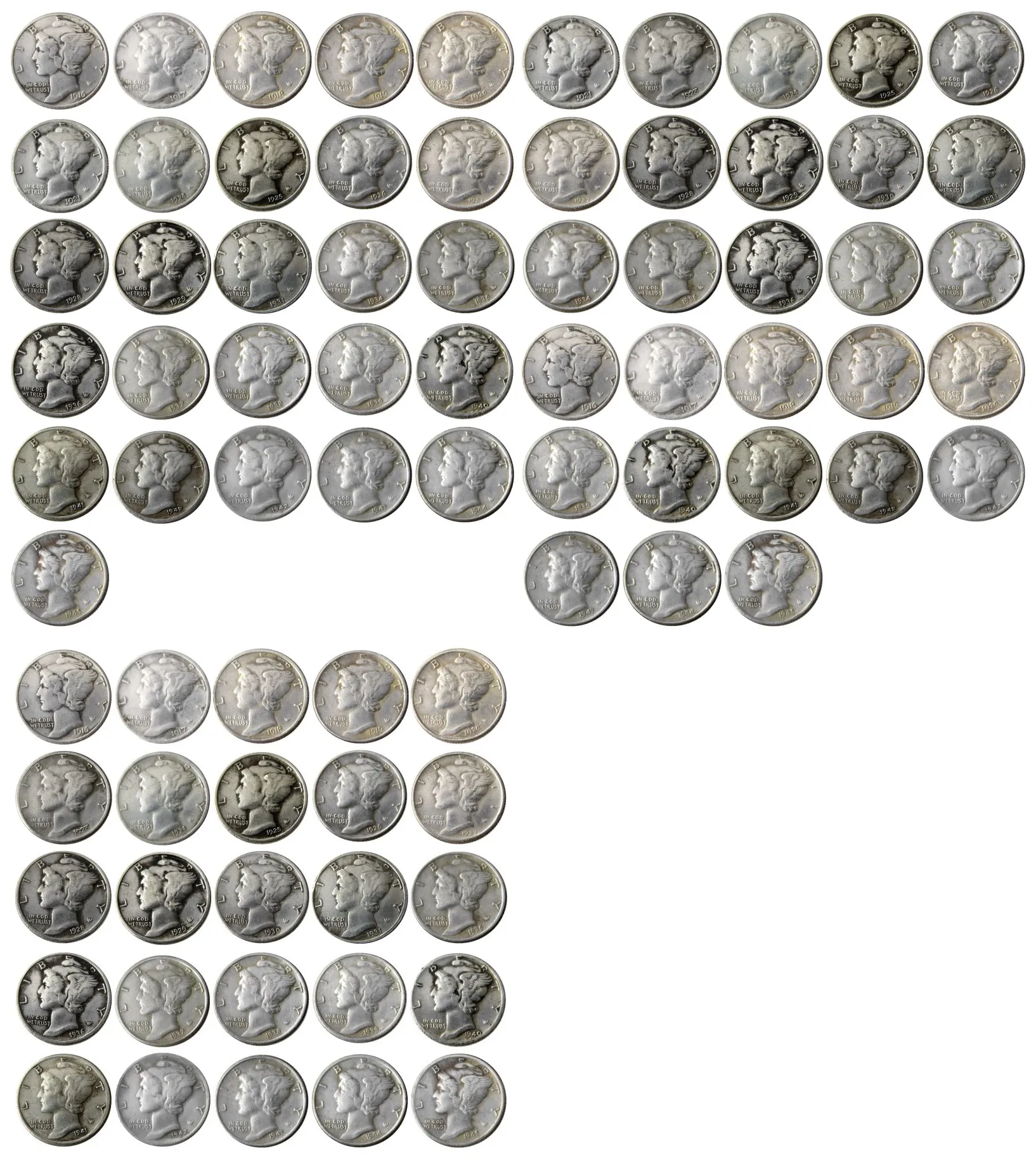 미국 1916-1945 PSD 79PCS 머큐리 헤드 10 센트(다임) 공예 실버 도금 복사 공장 가격 좋은 홈 액세서리 동전