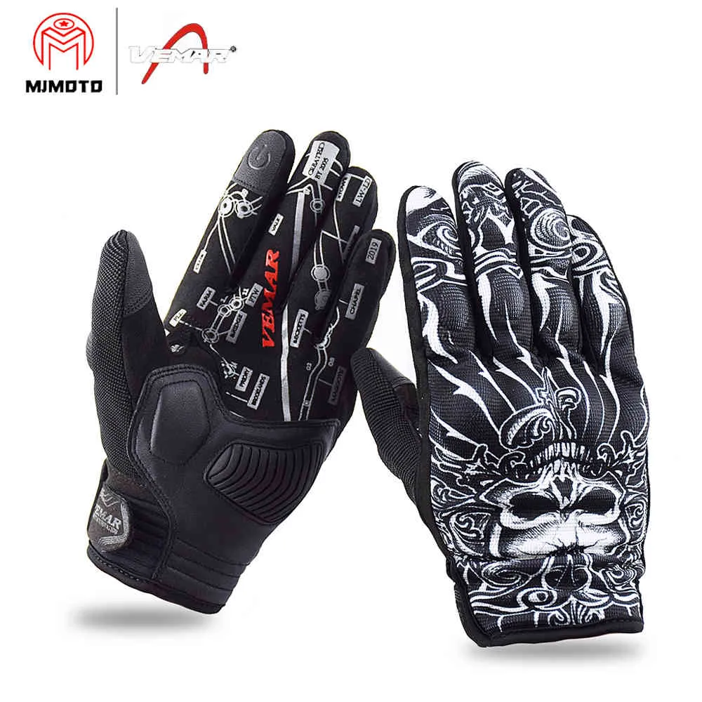 Vemar Summer Motorcycle Men Skull 3D Mesh Street Moto Touch Screen Autumn Riding Gloves Black VE-203