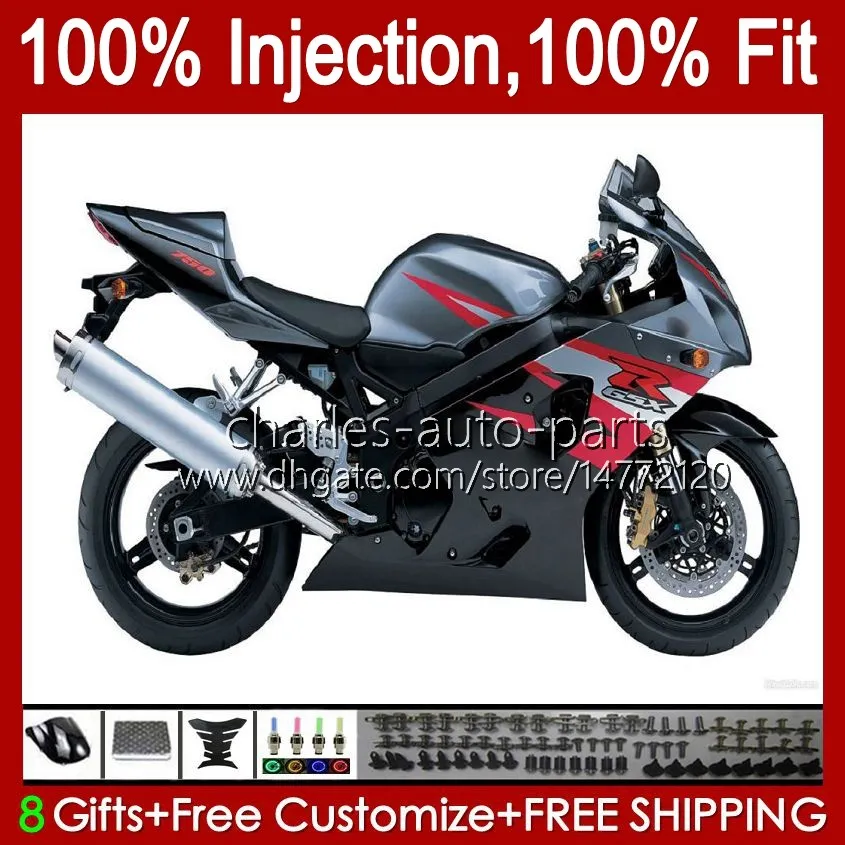 Molde de inyección de cuerpo para SUZUKI GSXR-750 GSXR 750CC 600CC 750 600 CC 2004 2005 43No.38 GSXR600 GSXR750 K4 04 05 GSXR-600 GSX-R750 2004-2005 Kit de carenado OEM gris negro