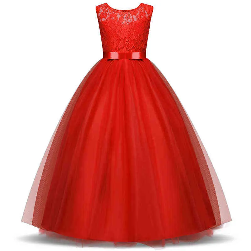 High-end Girls Wedding Party Flower Girl Dress Bridesmaid Kläder Prinsessan Klänningar Tonårsflicka Vit Tulle Aftonklänningar 5 14 Y G1129