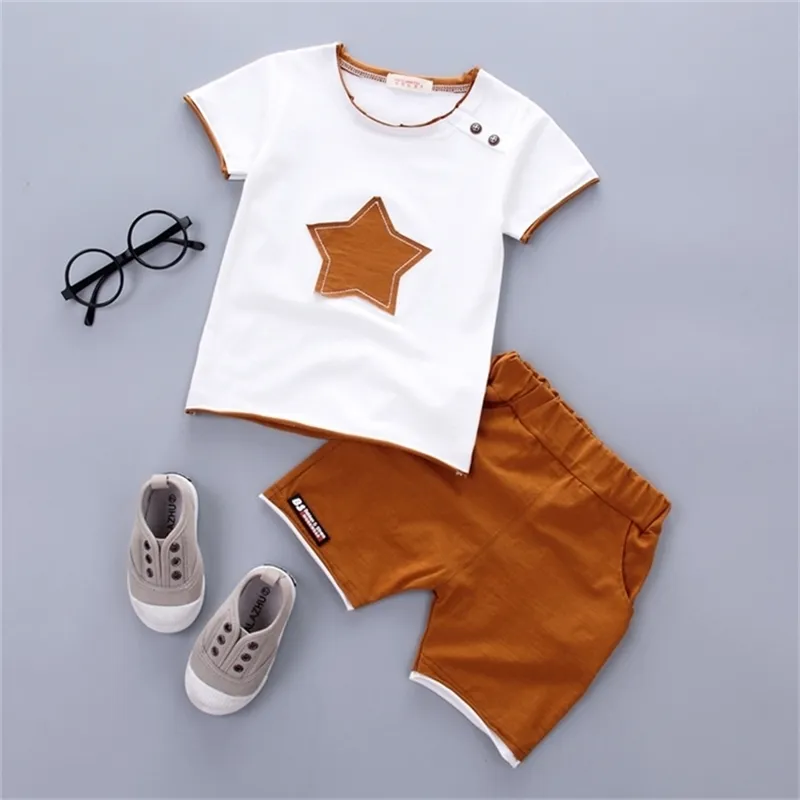 Färgblock Baby Boy Clothing Set Cotton Cartoon Star Kids Toddler Suit T-shirt och Shorts Kläder 210508