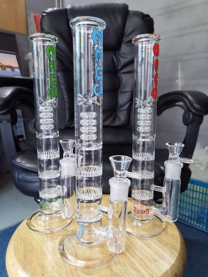 Bong Dab Rig Waterleidingen Dikke Glas Honingraat Perc Blue Green Red Bongs Heady Glass Pipe Wax Oil Rigs Joint 18.8mm Glazen Kom Batmans Heet