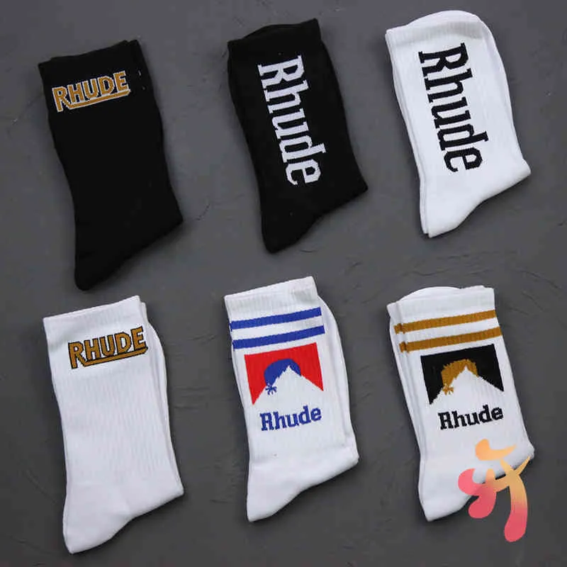 Rhude Simple lettre haute qualité coton européen américain rue tendance chaussette hommes et femmes chaussette Rhude Couple In-Tube chaussettes