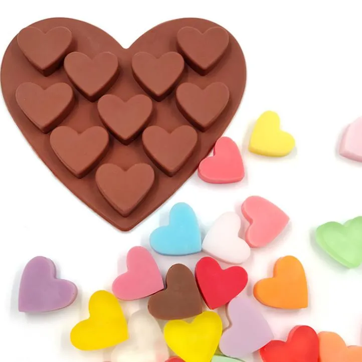 Bakken Moulds10 Zelfs Siliconen Chocoladevorm Hartvorm DIY Cakevorm Love Ice Tray Jelly Soft Candy Mallen Zeep Bake Keukengereedschap SN4390