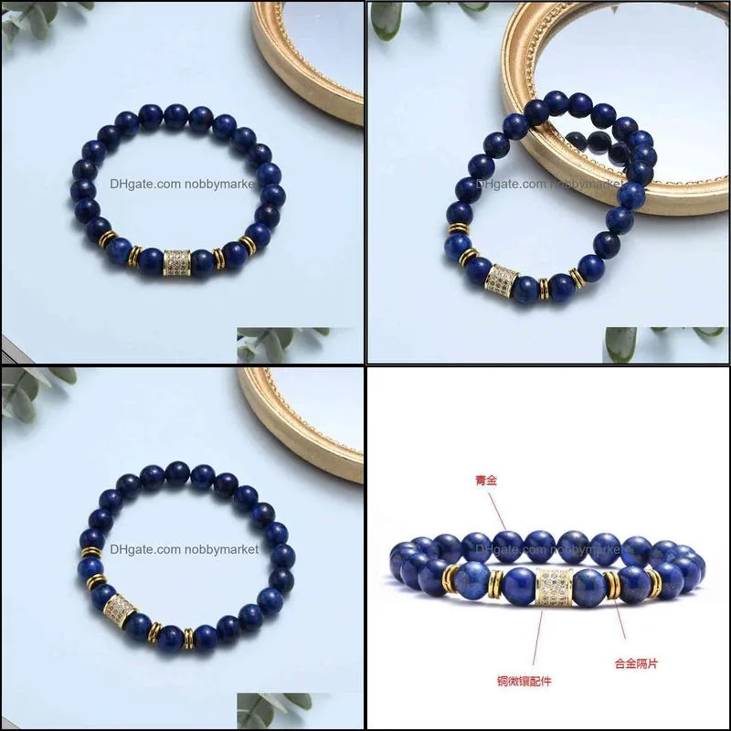 Simple lapis lazuli bracelet with copper micro inlaid natural women`s Bracelet