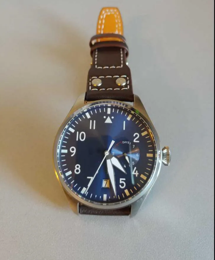 2022 qualidade superior relógio de pulso luxo grande piloto meia-noite azul preto dial automático relógio masculino 46mm relógios masculinos 2189