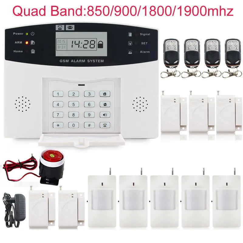 Wireless 433MHz Home Burglar Security Sim SMS GSM Alarm System PIR Detector Door Sensor med trådbundna Siren -system