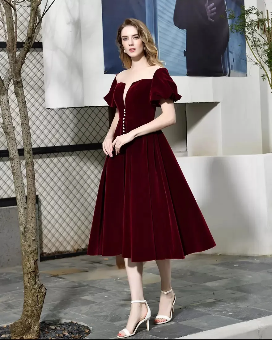 High Low Red Homecoming Dresses Velvet Evening Party Dress Short