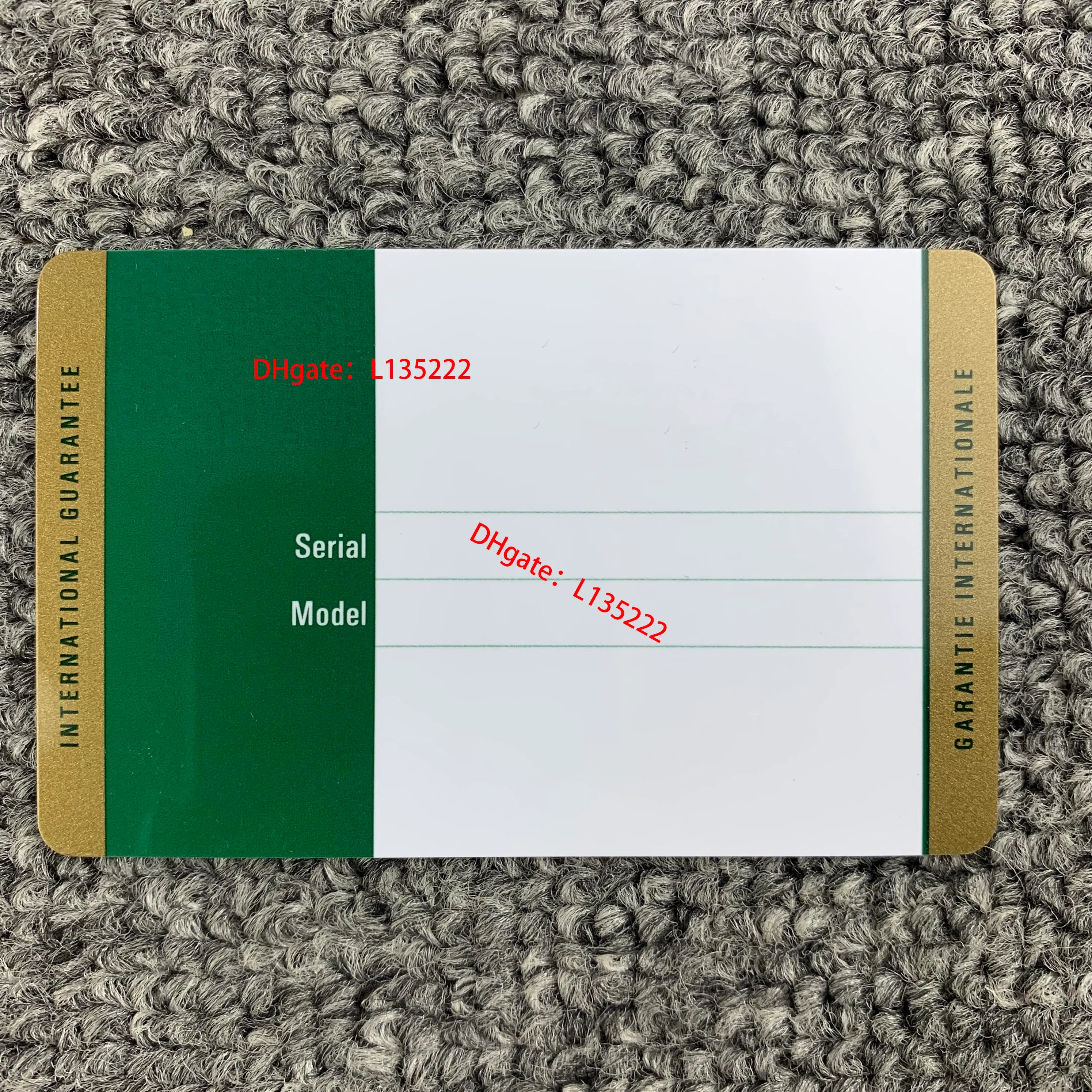 Höchste Version der Green Security-Garantiekarte, individuelles Druckmodell, Seriennummer, Adresse auf der Garantiekarte, Uhren-Tags