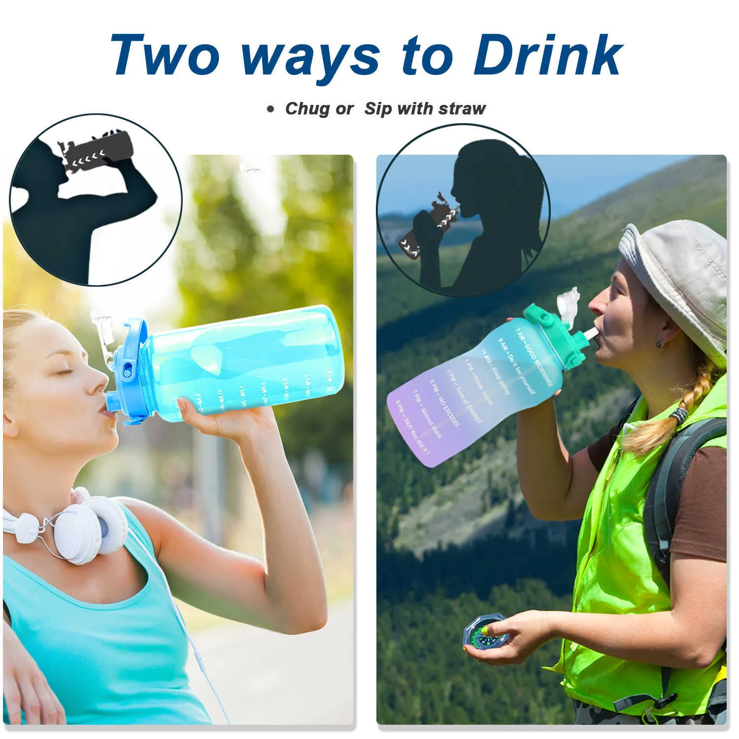 Comprar Botella de agua con pajita deportiva portátil con marcador de  tiempo, jarra de agua de gran capacidad de 2l con