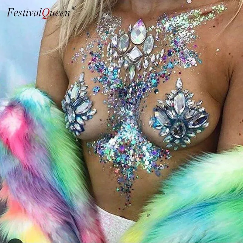 Andere Adhesive Face Gems Sieraden Tijdelijke Borstjuwelen Stickers Bra Cover Party Body Rhinestone Pailletten Flash Make Up Sticker