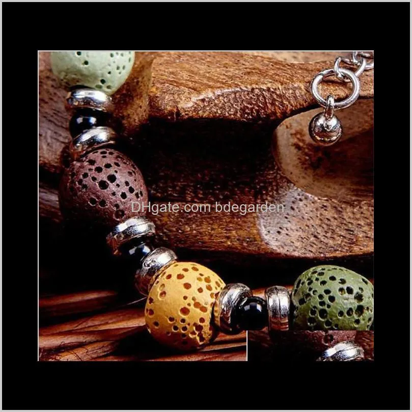 fashion bohemian lava stone multicolor bracelets bangles for women jewelry silver plated essential oil diffuser bracelet ps1502