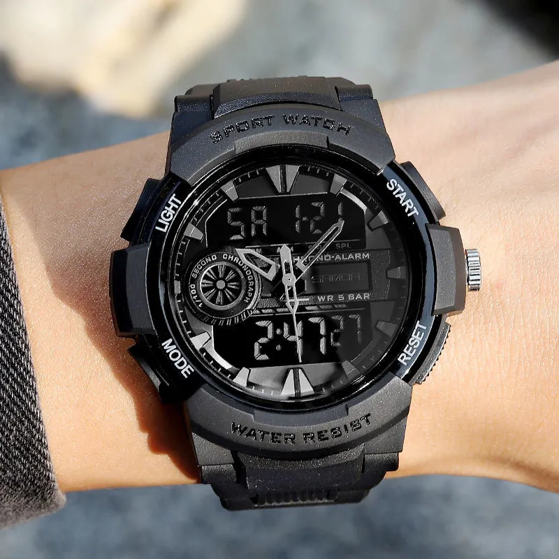 SANDA Brand Wrist Watch Men Watches Military Army Sport Outdoor Wristwatch Dual Display Male Watch For Men Clock Waterproof Hour X0524