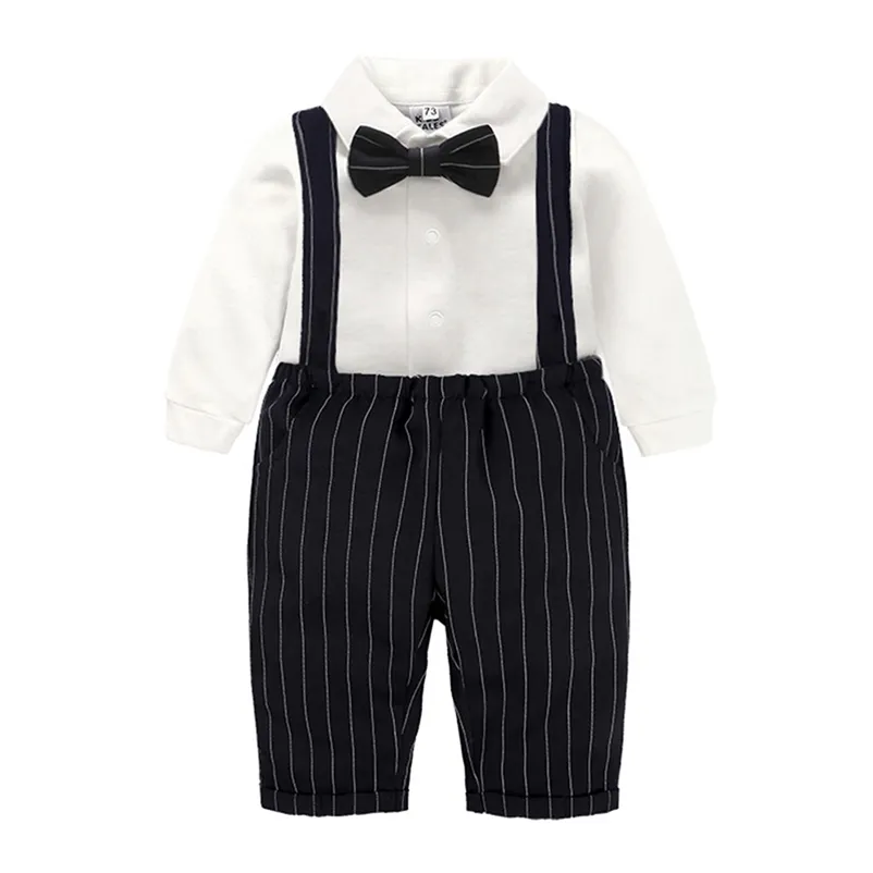 Chemise à manches longues à manches longues d'automne bébé + Bretelles Pantalons Fashion Vêtements Ensembles Kids Boy Gentleman Vêtements Costumes 210521