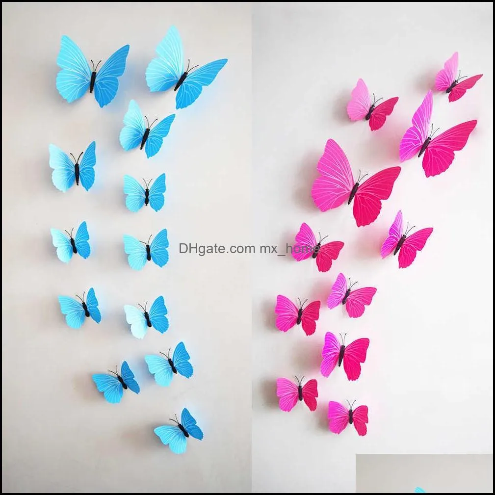 Wall Stickers 10 Colors Butterfly 3D 12 pieces/set PVC Refrigerator Sticker For Living Room Decoration s HFYR