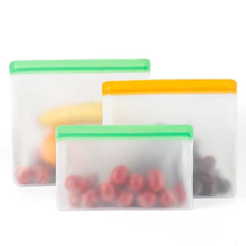 Food Storage PEVA Containers Set Stand Up Fresh Bags Zip Silicone Reusable Lunch Fruit Leakproof Cup Freezer Vegetable Cup