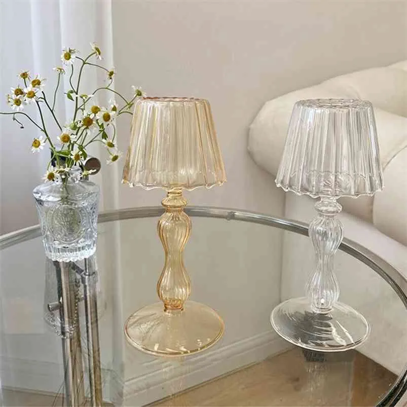 European Style Candlestick Light Candle Holders Retro Glass Candle Holder for Wedding Dinner Ornaments Lamp Table Bar Decor 210722