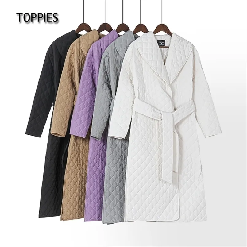 Toppies Höst Vinterrock Kvinnor Argyle Lång jacka Tunna Parkas Dubbelbröst Bälte Coat Plaid 210819