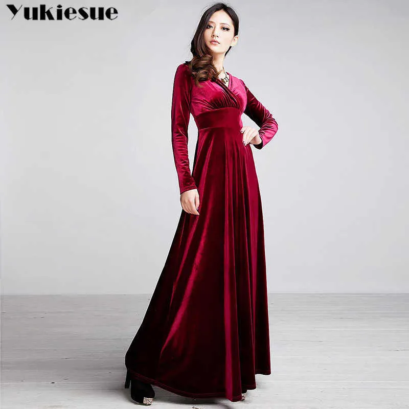 Höst Vinterklänning Kvinnor Elegant Casual Långärmad Boll Gown Vintage Velvet Party Sexy Es Plus Size Ukraina 210608