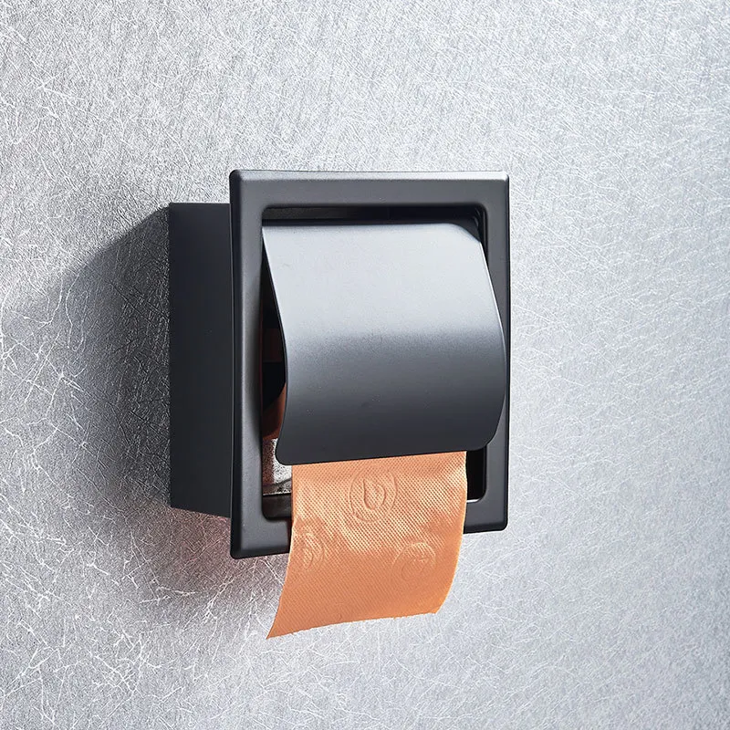Wand montiert matt schwarz / chrom Toilettenhalter Handtuchhalter Rolle Paper Box Badezimmer Zubehör 210320