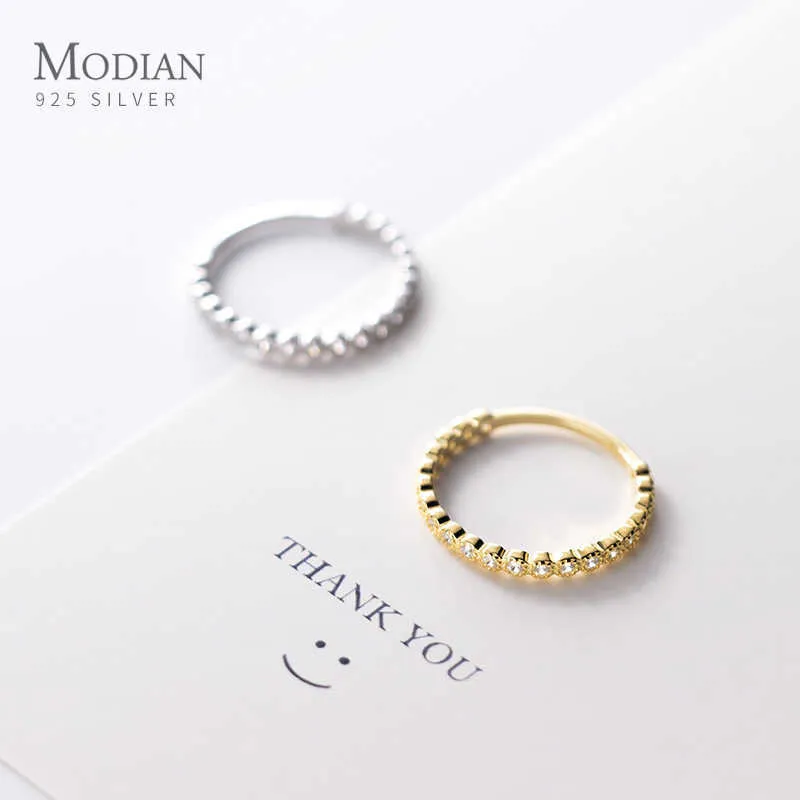 925 Sterling Silver Glittering Zircon Minimalist Stackable Gold Color Finger Slim Ring for Women Fine Jewelry 210707