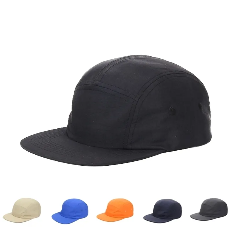 Мужская 5-панельная кепка унисекс, однотонная, с плоскими полями, нейлоновая быстросохнущая бейсбольная кепка Gorro, уличная водонепроницаемая шляпа в стиле хип-хоп 220309317q