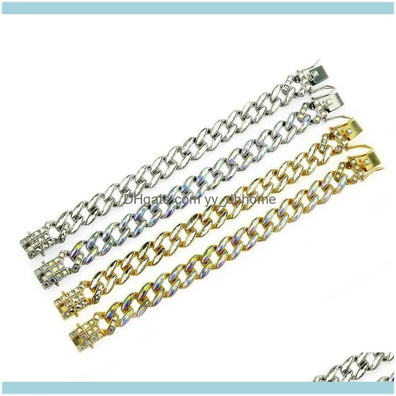 Link, Chain 14mm Mens Gold Bracelet Bangles Alloy Heavy  Cuban Link Bracelets Hip Hop Punk Jewelry For Men 20cm