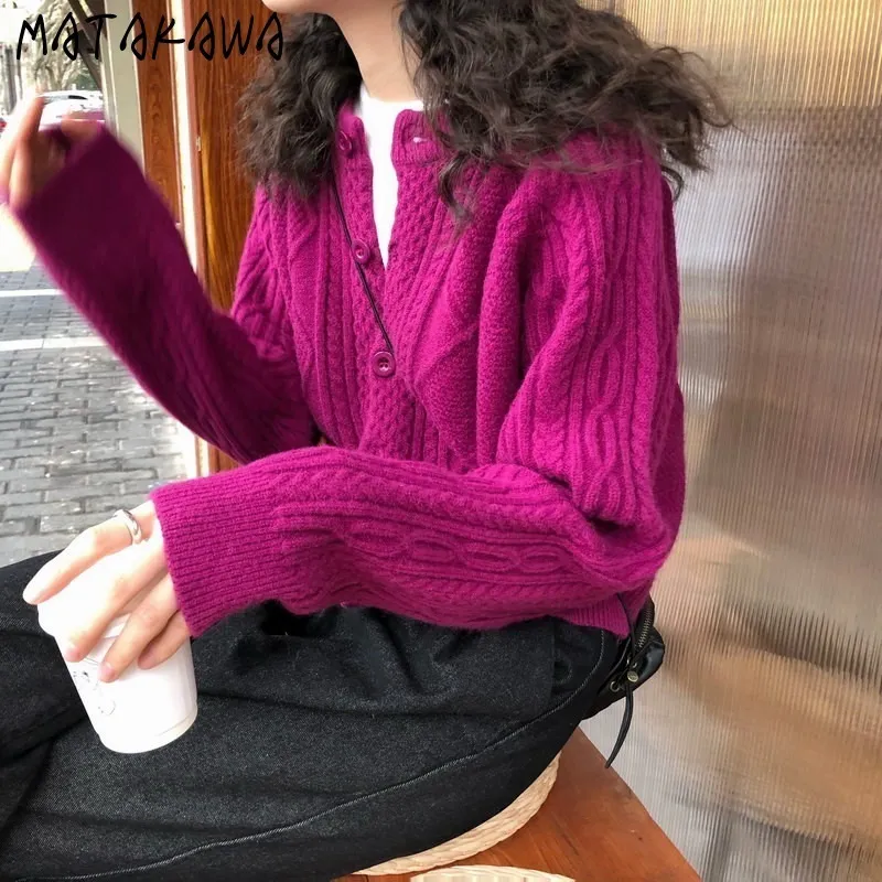 MATAKAWA Loose Outer Jacket Short Thick Cardigan Autumn All-match Korean Knitted Sweater Women Sueter Mujer 210513