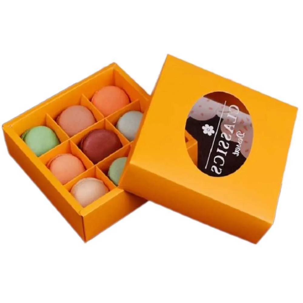 14 * 14 * 4.5cm Kraft Paper Chop Macaroon Box HOLD 9 PCS.CRacker Box Embalagem 200pcs