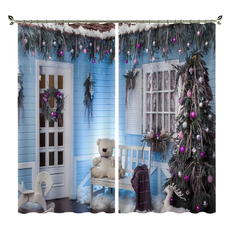 Cortina cortina azul cabana cadeira de madeira urso eco-amigável tendência de moda 3d cópia cortinas para sala de jantar janelas sala de estar