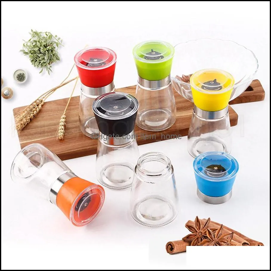 Manual Salt Pepper Spice Mill Grinder Ceramic Core Barbecue Glass Kitchen Tool Pepper Grinder Bottle With Covers RRA1820