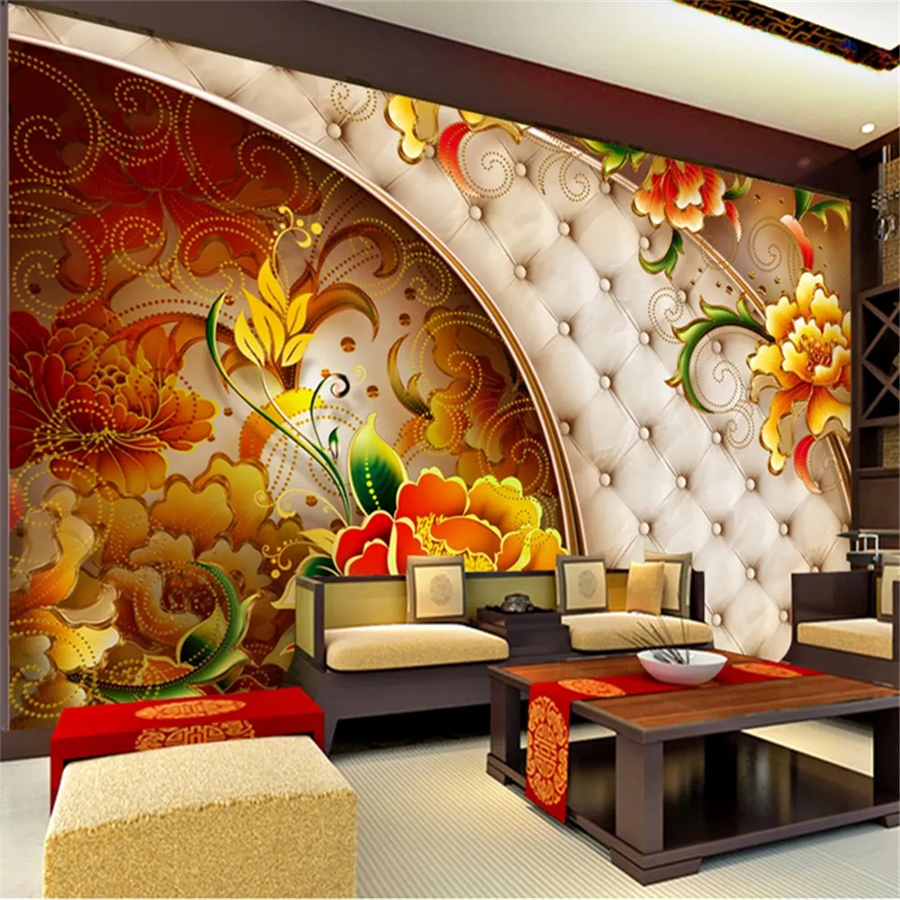3D väggmålning Bakgrund Modern ädla mönster gul blommor design tapeter hem dekoration