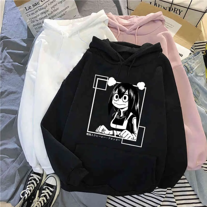 Mój Bohater Academia Mężczyźni Kobiece Bluzy Jesień Śmieszne Anime Asui Tsuyu Pullover Hat Odzież Topy H1227