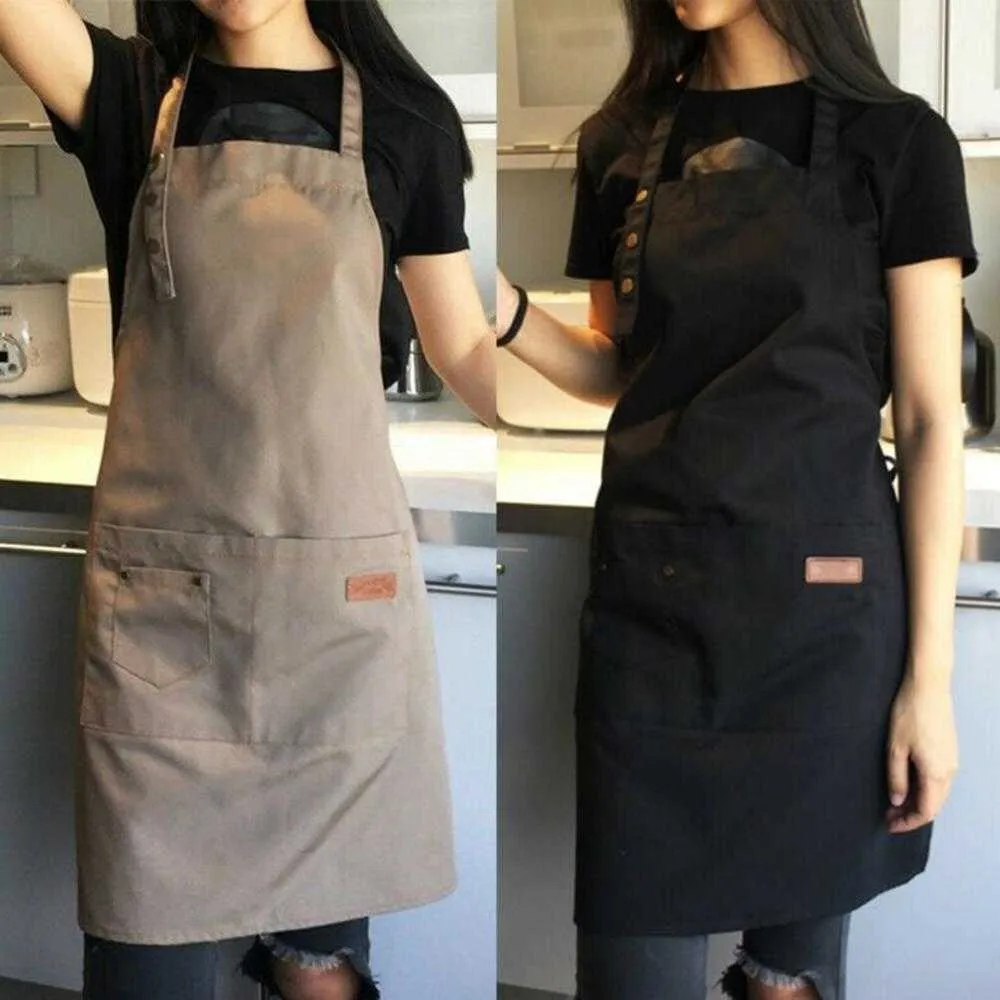 Adjustable Bib Apron Waterproof Stain-Resistant with Two Pockets Kitchen Chef Baking Cooking BBQ Apron Equipment Accessories 210622