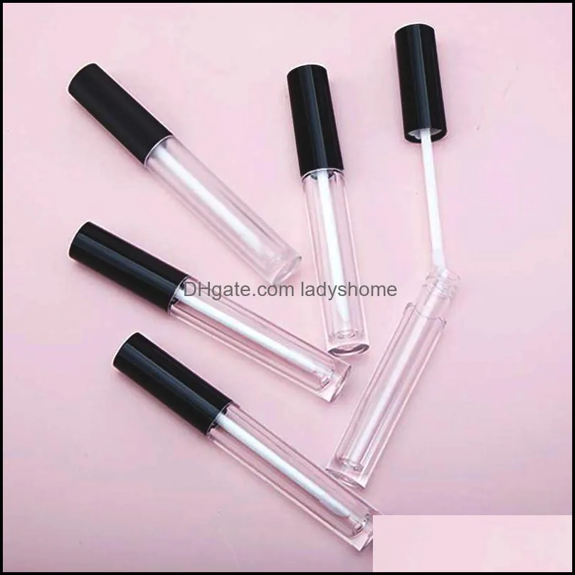 4ml Empty mini lip gloss containers bottles transparent round travel size refillable plastic bottle with lipbrush black lid for