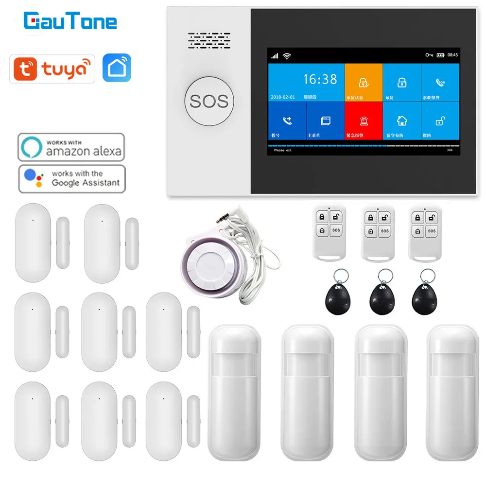 Gautone PG107 4.3インチセキュリティWiFi GSMアラームシステムホームサポートTuya App Call / SMSリモートコンストラクル