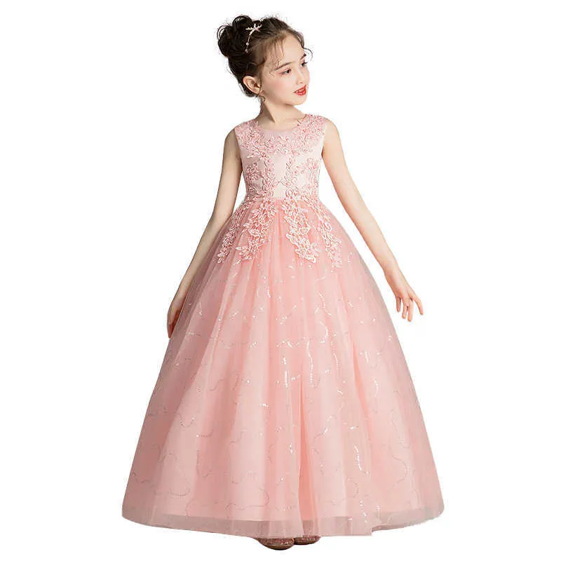 2021 Summer Bridesmaid Dress Kids Dresses For Girls Children Long Princess Dress Wedding Vestidos Girl Party Dress 4 10 12 Years Q0716