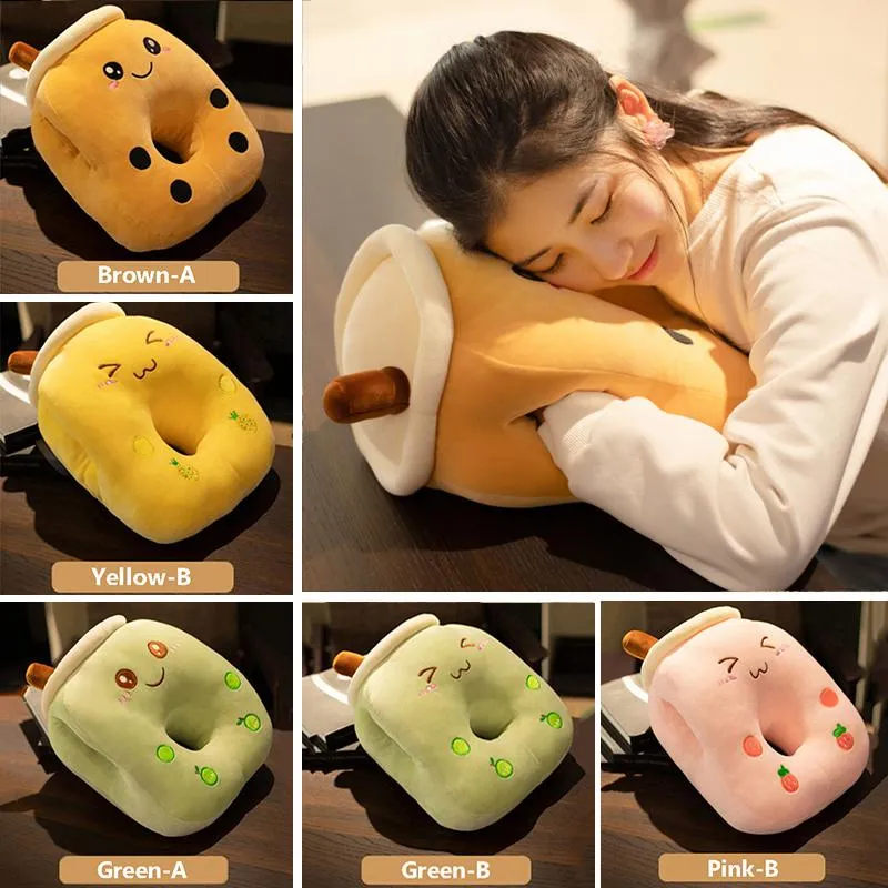 Cushion/Decorative Pillow Cute Bubble Tea Stuffed Plush Waist Cartoon Fruit Hand Warmer Milk Boba Cushion Kids Toy Girl Birthday Gift