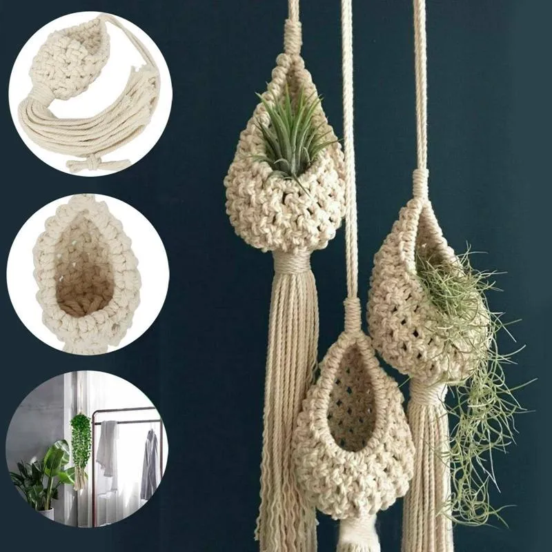 Taquestres AF88 -BOHO Macrame Planta Air Hanger Tillandsia Solivando o suporte da cesta de flores Decoração da casa