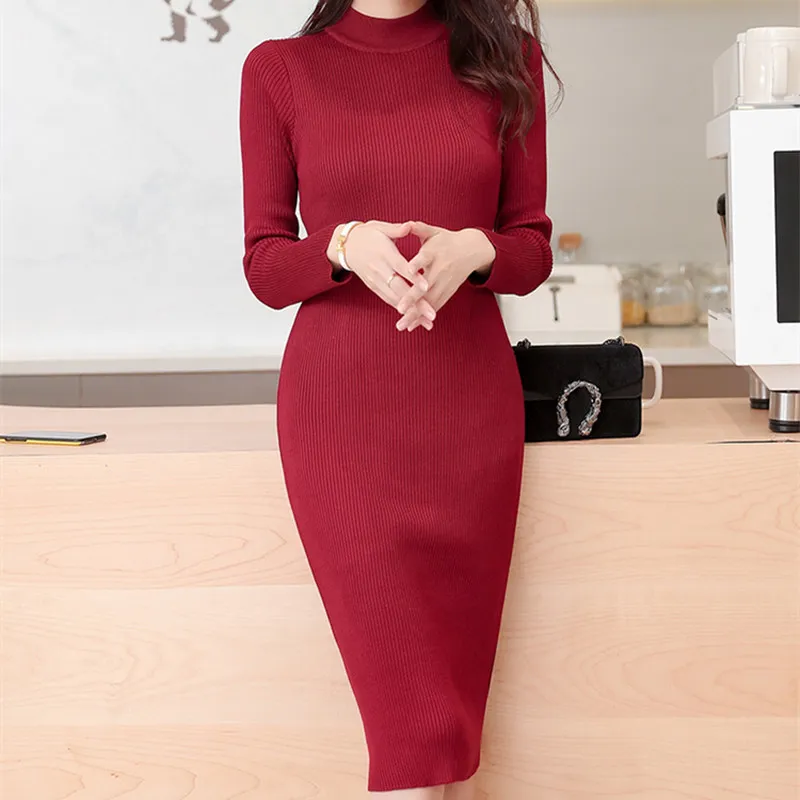 韓国のニットドレスの女性のセーターESボディコンプラスサイズの女性の膝ニットES 210427
