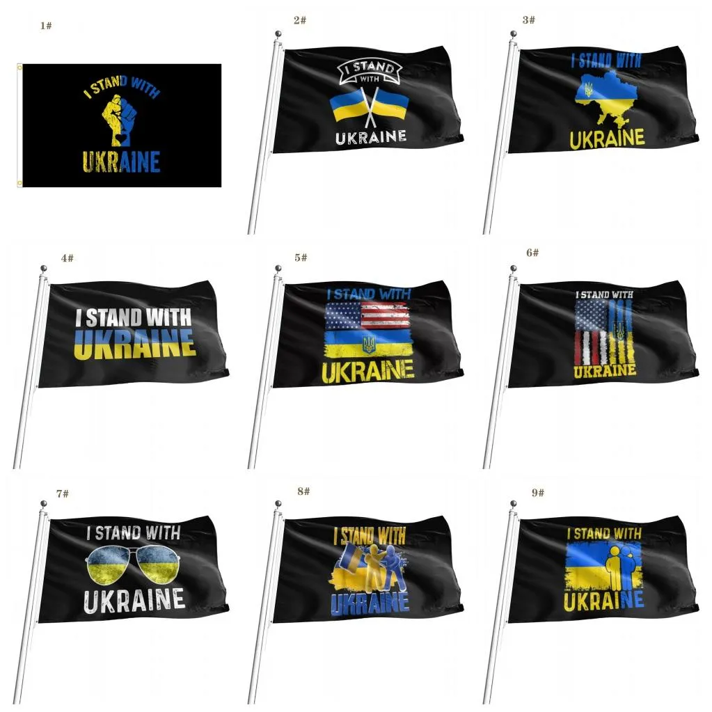 Ukraine Flag with Brass Grommets,We I Stand with Ukraine Peace Ukrainian Blue Yellow Indoor Outdoor Flags & Banners Sign 3X5 Ft Polyester C0303