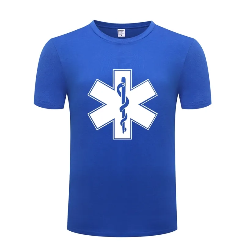 EMT Emergency Technician Męskie Mężczyźni T Shirt Tshirt Krótki Rękaw O Neck Cotton Casual T-shirt Top Tee 210707