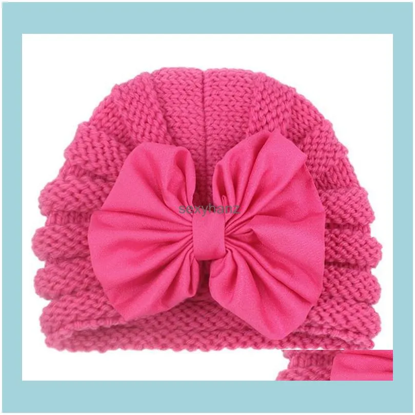 Baby Girls Boys Knot Ball Caps Spring Autumn Kids Knitting Wool Hats Infant Toddler Boutique Turban Elastic Beanie Caps Infant Baby