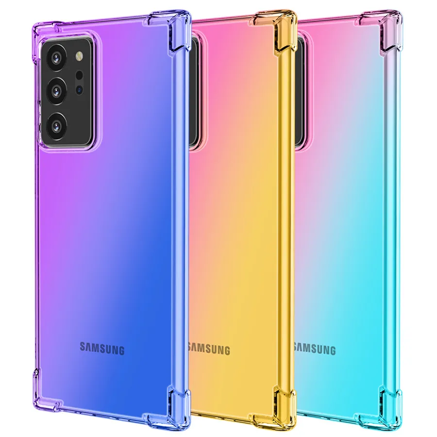 Samsung Galaxy S24 Ultra S23 artı A05 A15 A25 A35 A55 A04 A14 A24 A34 A54 Hava Yastığı Gradyan Renk Net Şeffaf Yumuşak TPU Silikon Kapak