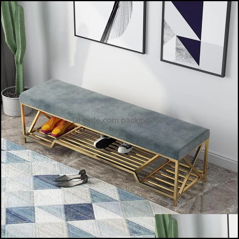 Luxury iron shoe stool home sofa door long bench with shoe rack storage shoes stool ottoman pouf customize color