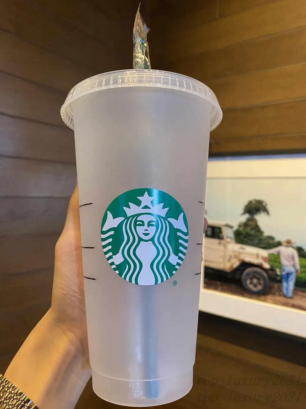 Mermaid Goddess Starbucks 24oz/710ml Kubki Plastikowe Kubki Wielokrotnego Użytku Wyczyść Picie Płaskim Dnem Kształt Filaru Pokrywką Kubki Słomkowe kubek