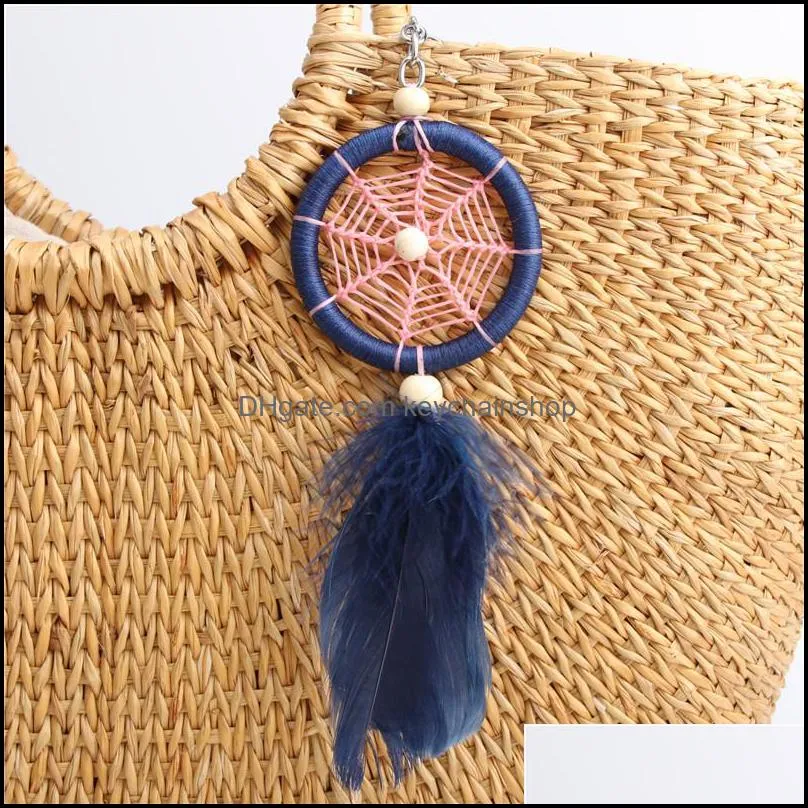 New Ancient Dreamcatcher Keychain With Feather Tassel Dream Catcher KeyChains Feather KeyRing