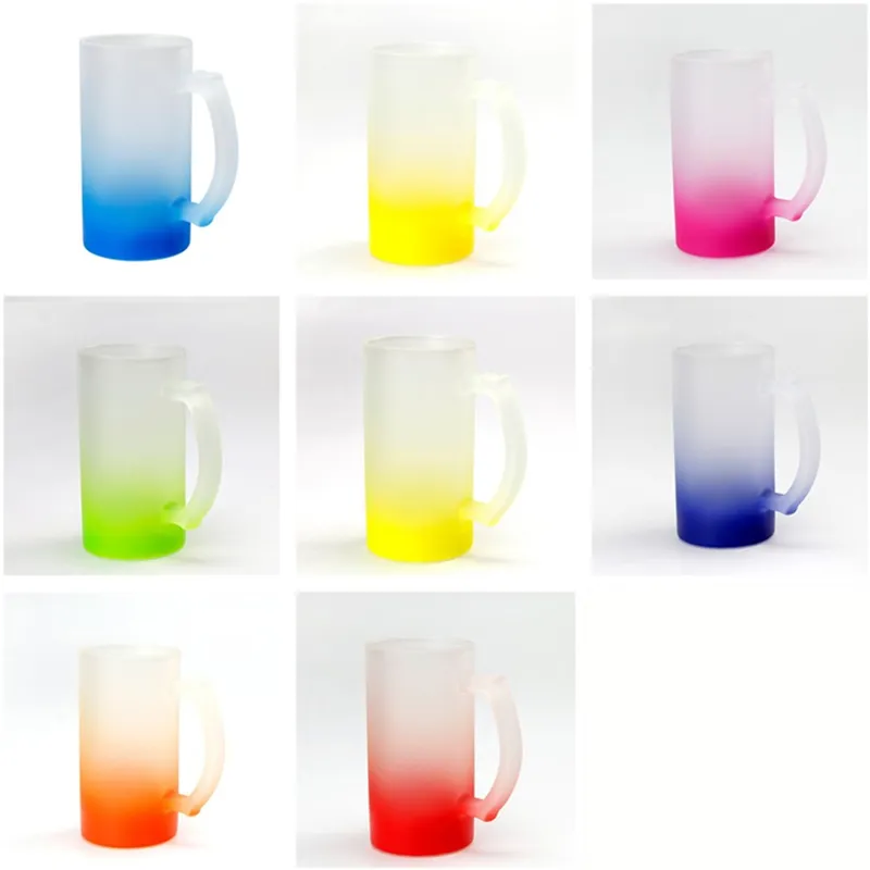 16oz sublimering handtag gradient frostat glasögon rakt hand diy multi-färg vin glasögon värmeöverföring vin tumblers öl koppar 8 färg muggar av air a12