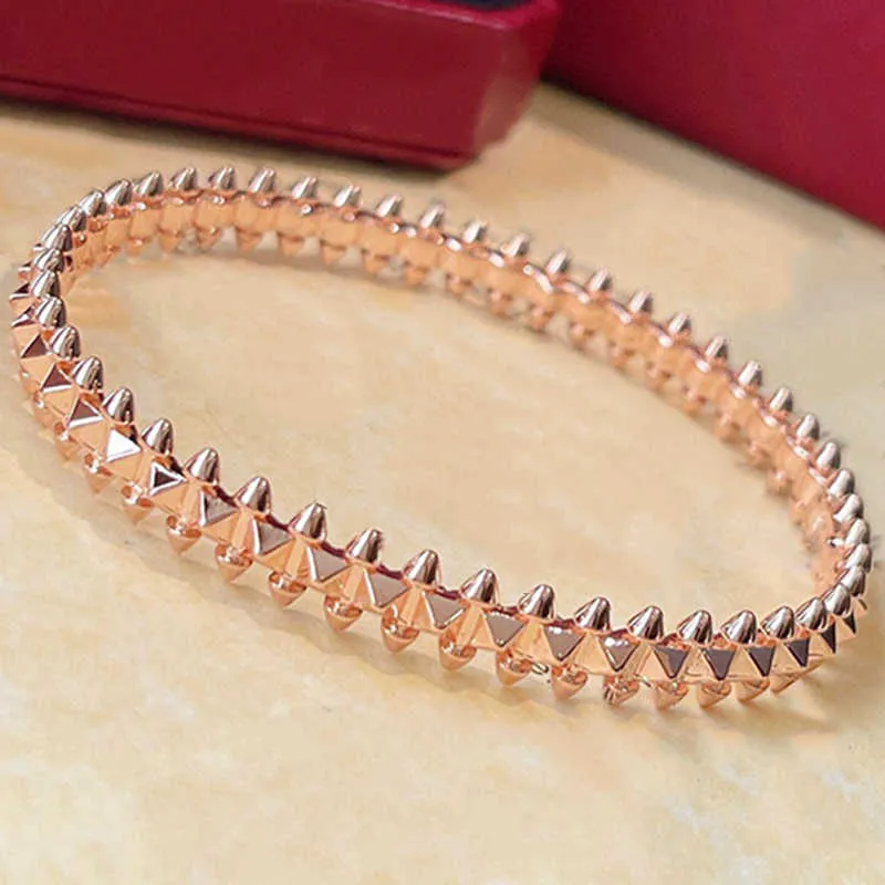 2021 Hot Top Brand Pure 925 Sterling Silver Jewelry Women Rose Gold Spikes Steam-punk Bangle Wedding Jewelry Around Rivet Bangle